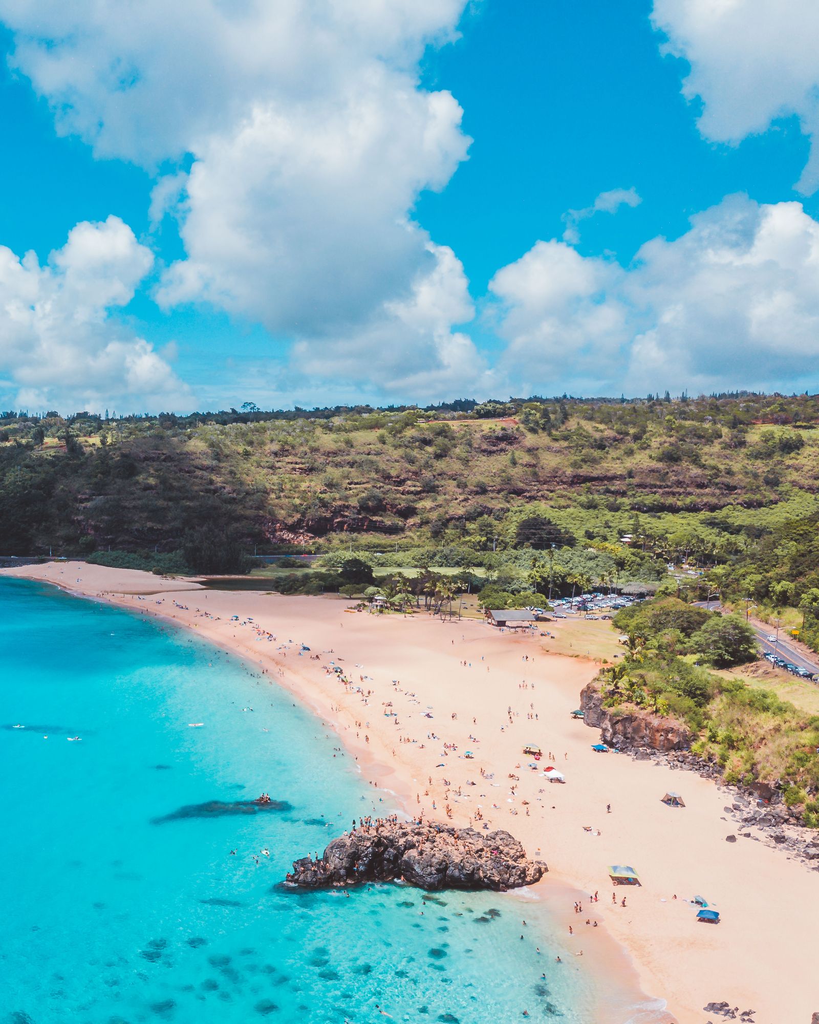 Aerial view of Waimea Bay on the North Shore of Oahu